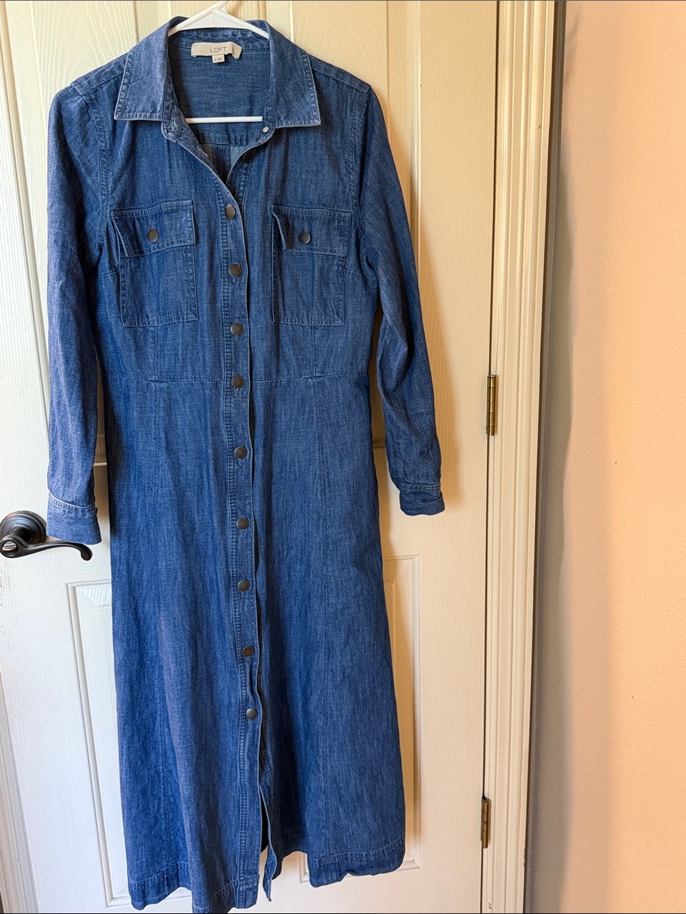 LOFT Indigo Denim Midi Button-Down Dress